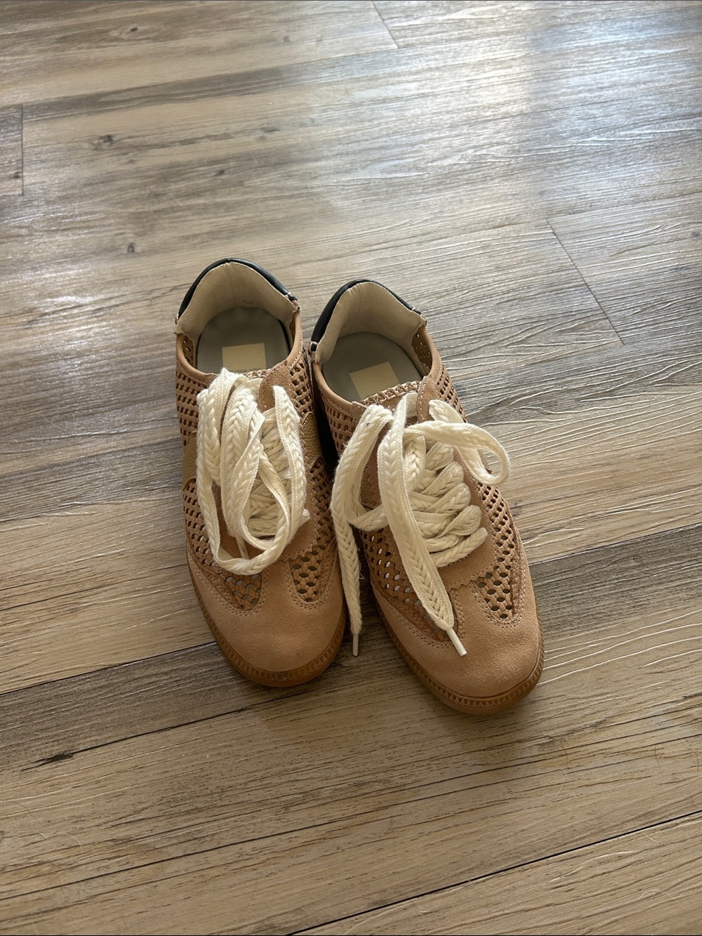 Dolce Vita Tan Perforated Lace-Up Sneakers with Cream Laces